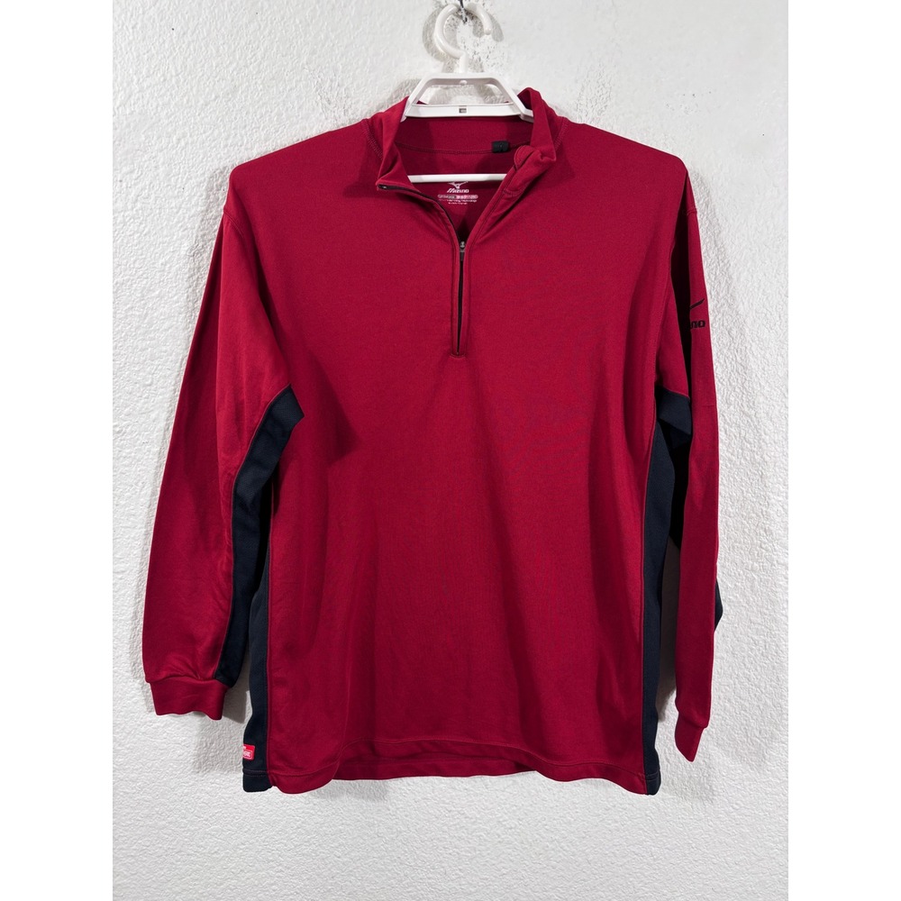 Mizuno Breath Thermo Quarter Zip Pullover Mens Large Red Long Sleeve Athletic